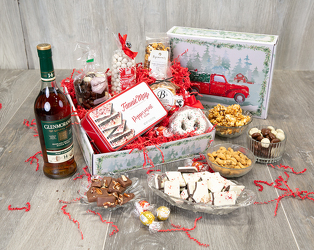 Christmas Bourbon and Whiskey Gift Basket from Schultz Florists, flower delivery in Chicago