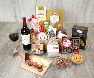 Christmas Wine and Cheese Box from Schultz Florists, flower delivery in Chicago