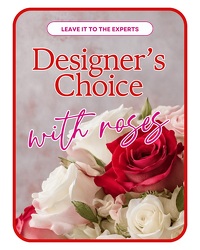 Designer's Choice with Roses in Glass Vase  from Schultz Florists, flower delivery in Chicago