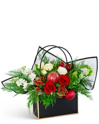 Jingle Bell Blooms Tote from Schultz Florists, flower delivery in Chicago