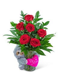 Be Mine Classic Six Red Roses with Sloth from Schultz Florists, flower delivery in Chicago