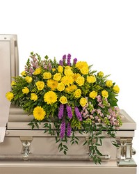 Sunshine from Heaven Casket Spray from Schultz Florists, flower delivery in Chicago