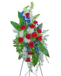 Valiant Honor Standing Spray from Schultz Florists, flower delivery in Chicago