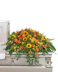 Sunset Reflections Casket Spray from Schultz Florists, flower delivery in Chicago