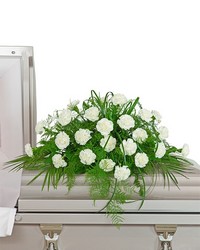 White Divinity Casket Spray from Schultz Florists, flower delivery in Chicago