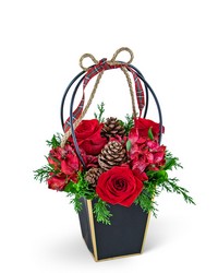 Piney Rose Holiday Tote from Schultz Florists, flower delivery in Chicago